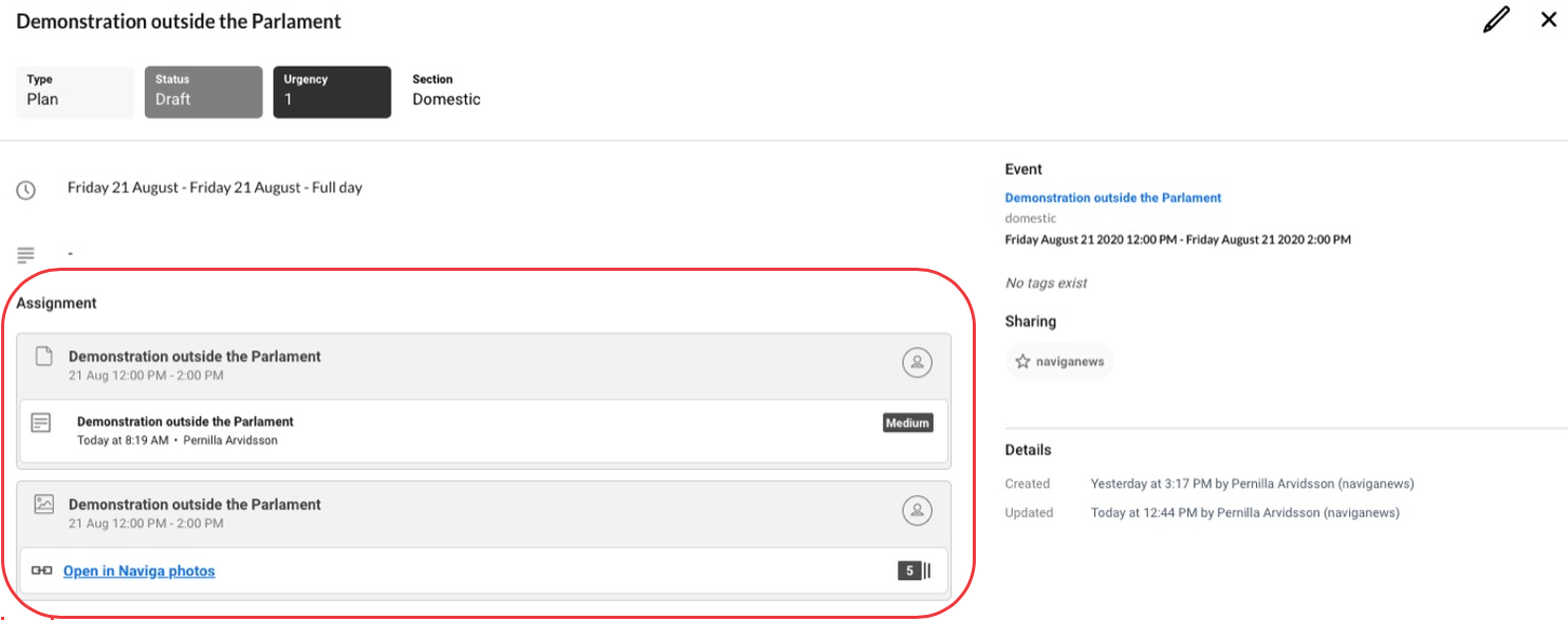 In this plan there are two assignments, one text assignment and one photo assignment.