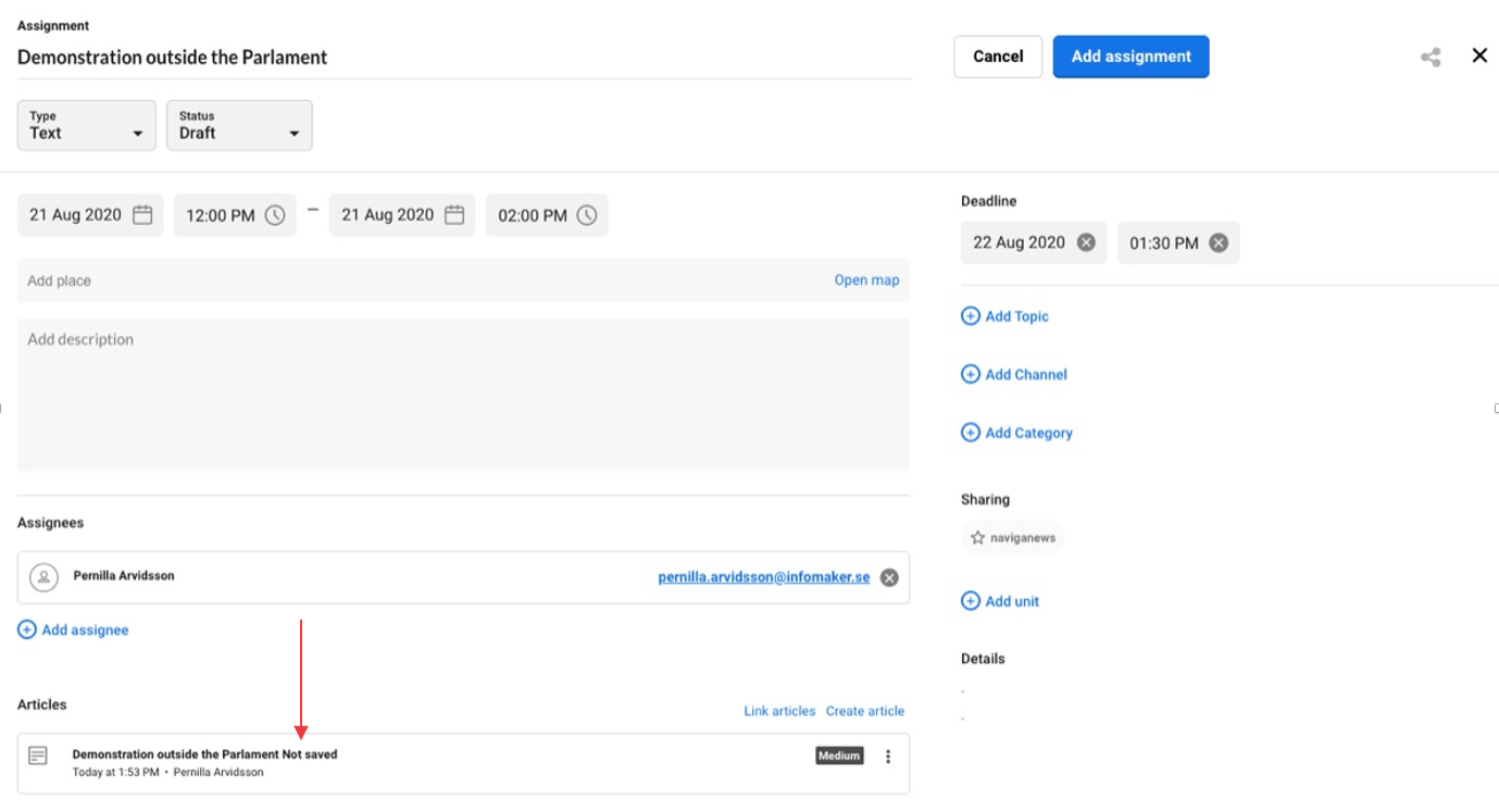 It says "Not saved" since the assignment is not saved yet. 